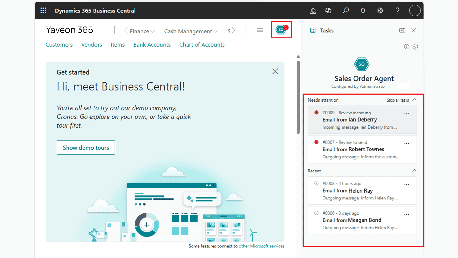 Dashboard von Dynamics 365 Business Central mit Aufgabenübersicht.