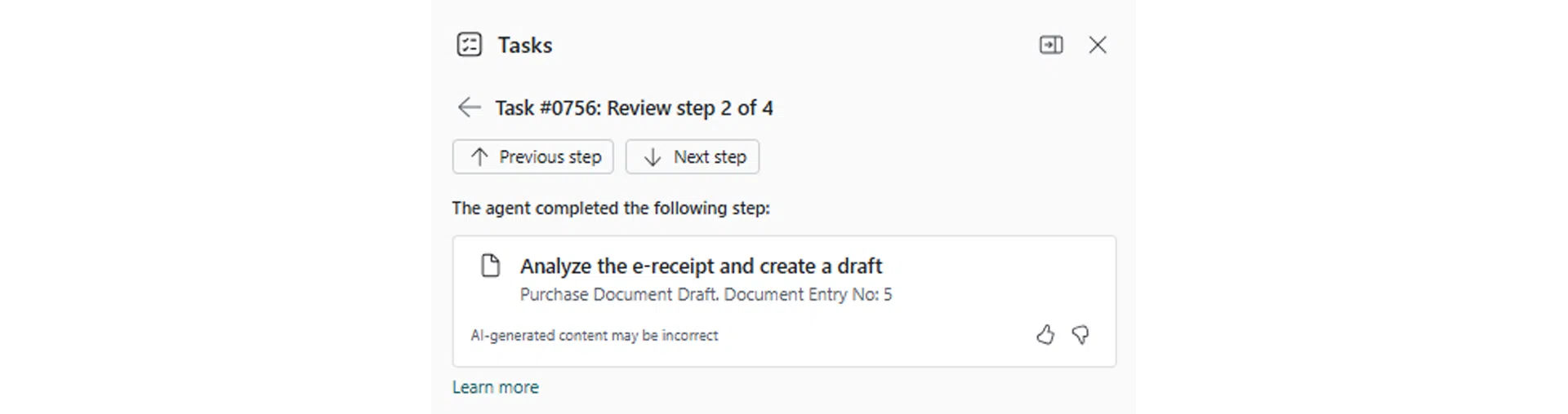 Screenshot showing how the Payable Agent analyses documents