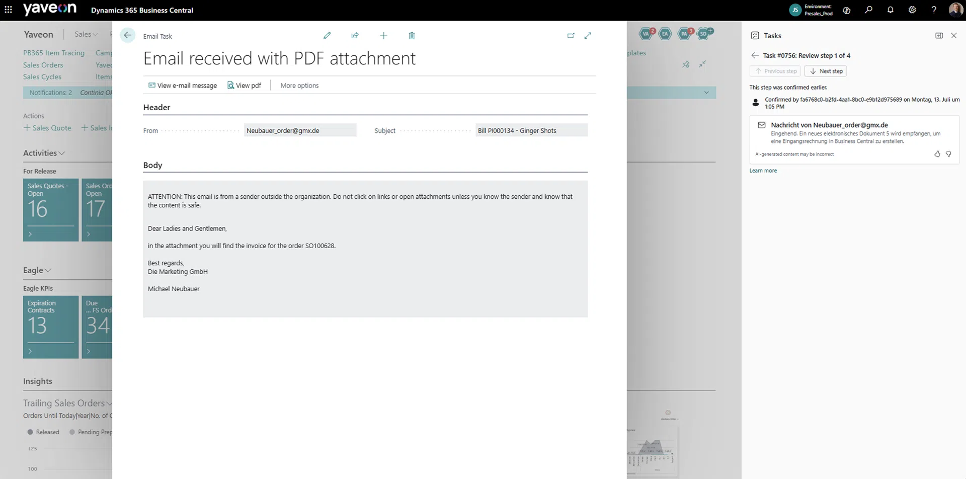 Screenshot of an email task from Payable Agent