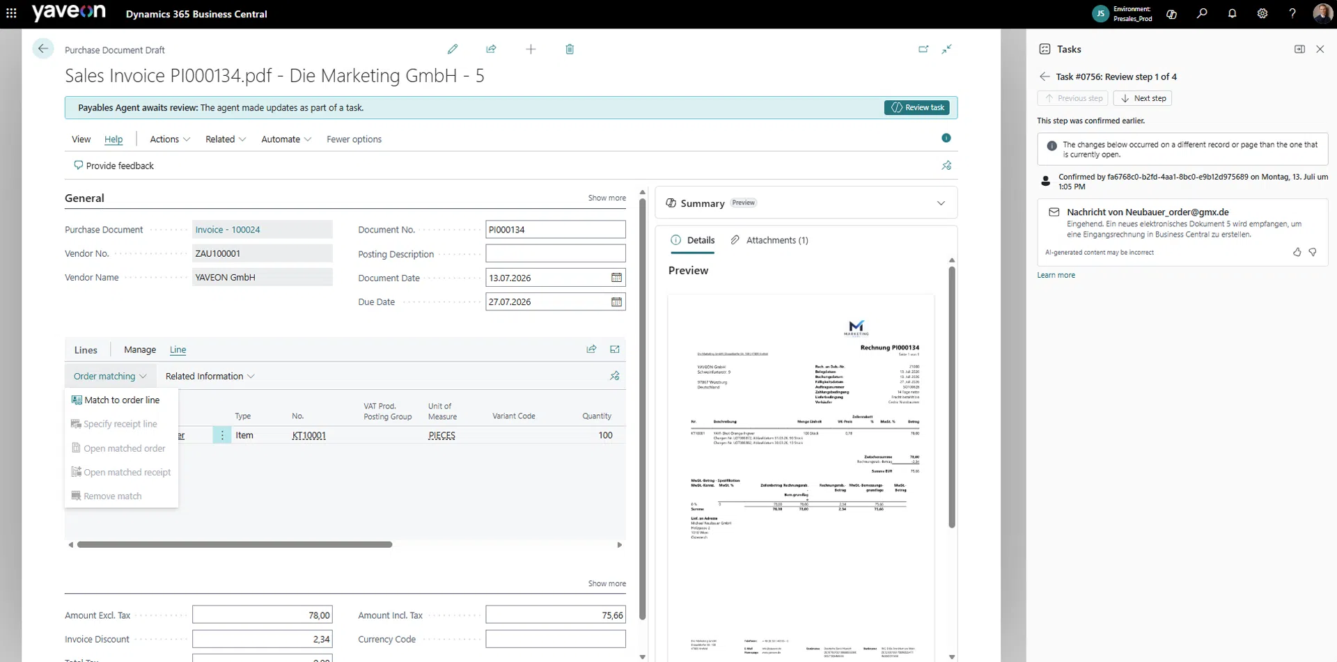 Screenshot of a sales invoice from Payable Agent