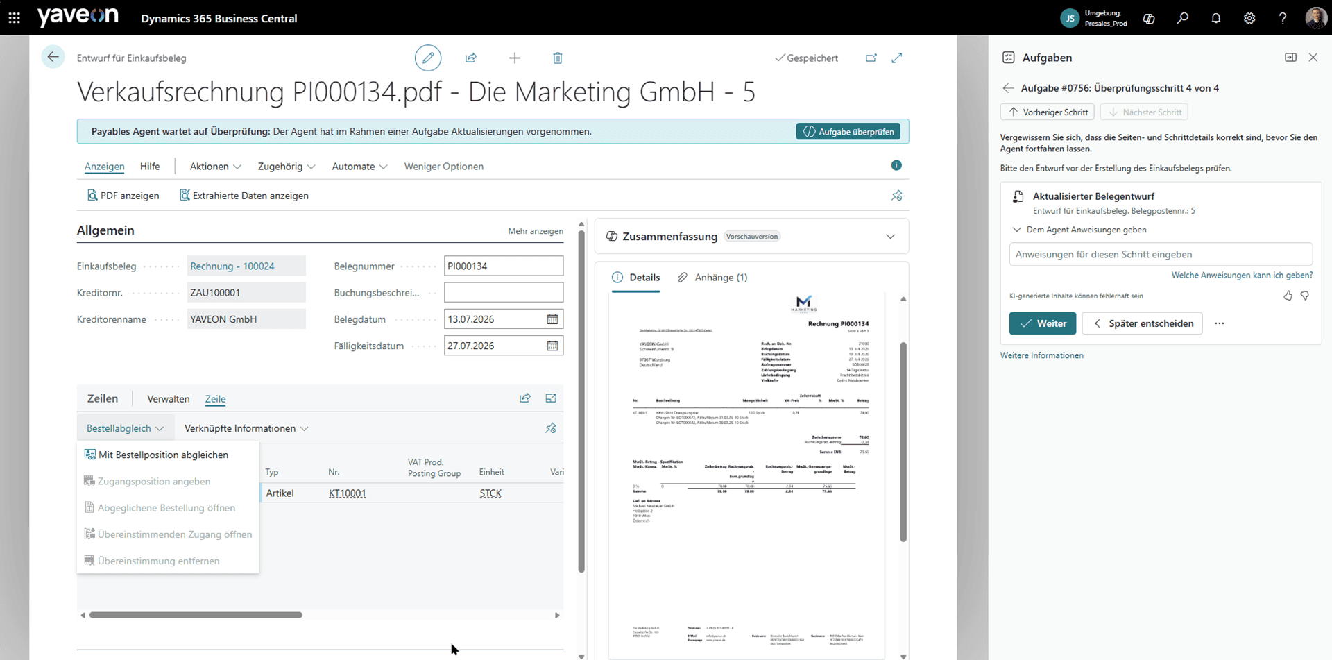 Screenshot of a sales invoice from Payable Agent