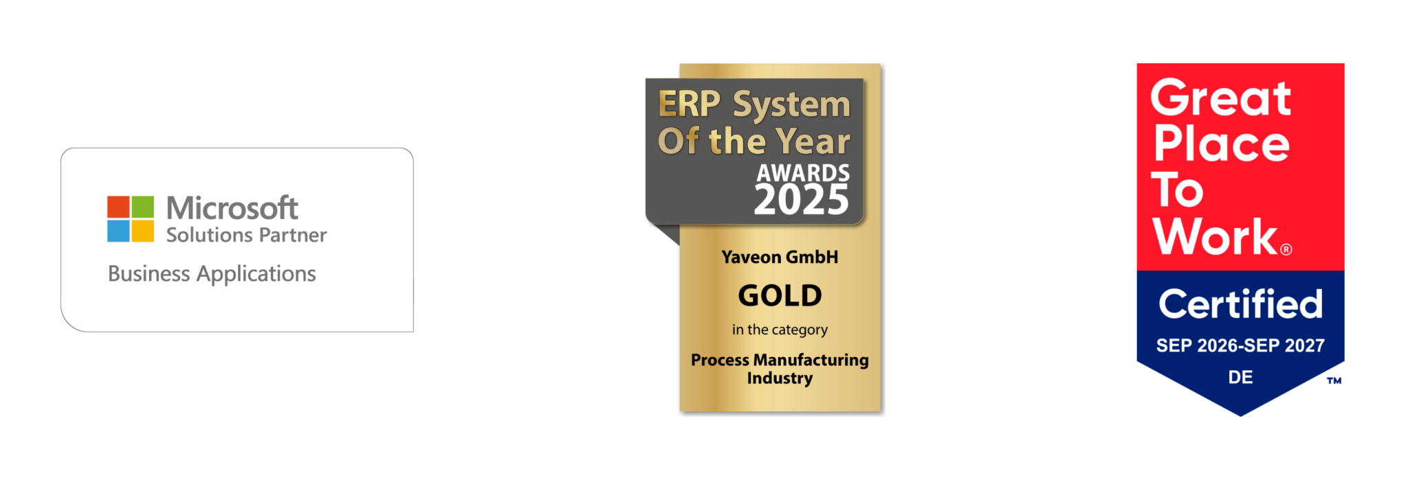 Yaveon Awards: Microsoft Partner, Top ERP process manufacturing industry and Great place to work