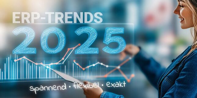 Text ERP-Trends 2025 über einem animierten Diagramm