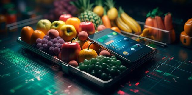 Obst abgebildet in einem digitalen Umfeld